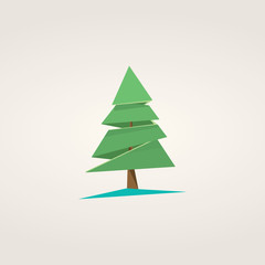 Low poly christmas tree symbol with presents. Holiday vector background in polygonal design