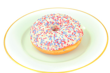 Fresh Delicious Donut with Multicolored Sprinkles Edible.