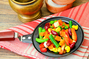 Mexican Mix of Vegetables on Pan. Tomatoes, Beans, Celery Root, 