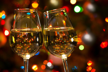 Champagne glasses and Christmas lights