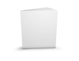 Advertising brochure presentation template with blank cover standing on floor.