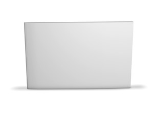 Long horizontal booklet with blank cover standing on floor with shadow.