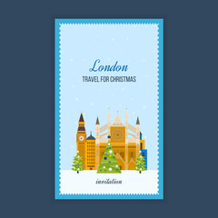 Travel to Europe for christmas. Merry Christmas greeting card design