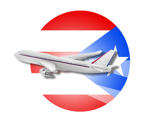 Fototapeta premium Plane and Puerto Rico flag.
