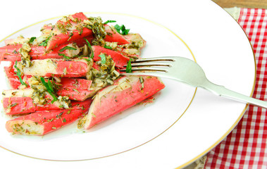 Marinated Crab Sticks in Butter with Lemon.
