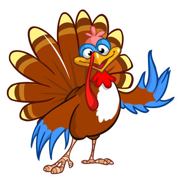 Cartoon turkey waving.Vector, grouped for easy editing. No open shapes or paths