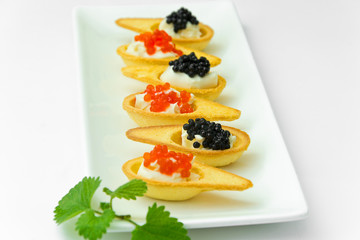 Tartlets with Red and Black Caviar.