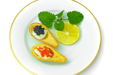 Tartlets with Red and Black Caviar.