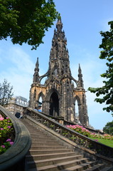Fototapeta na wymiar The Scott Monument in Edinburgh is a victorian gothic monument to the Scottish author, Sir Walter Scott