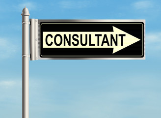 Obraz premium Consultant. Road sign on the sky background. Raster illustration.