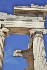 Gordijnen The Acropolis in Athens, Greece. Detail of the Parthenon: columns, capitals and frieze. © utamaria