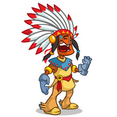 Obraz na płótnie Canvas A happy cartoon Native American standing and smiling