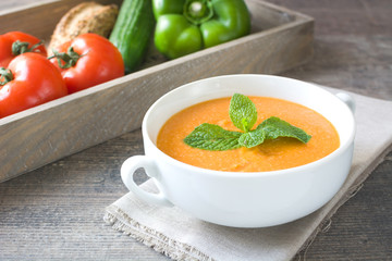 Gazpacho with tomato,garlic, cucumber and pepper