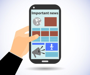 Online Newspaper. Smartphone in hand. Important news. Tablet PC.