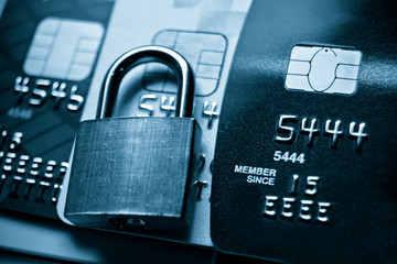 Credit card data security concept / Data encryption on credit card