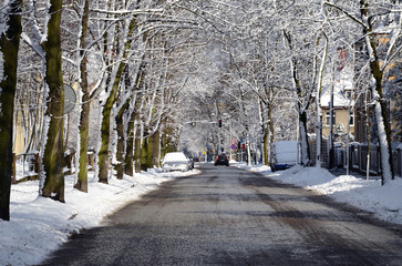 City street in winter (Gliwice, Poland)