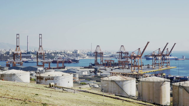 4K Wide establishing shot,day,Keratsini shipyard/port, Athens Greece