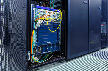 router in the rack among the ranks of the mainframe