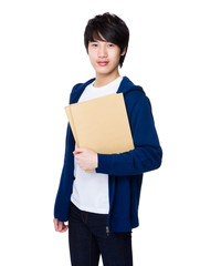 Asian Young Man hold with clipboard