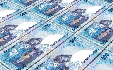 Qatar riyal bills stacks background. Computer generated 3D photo rendering.