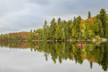Fototapeta na wymiar Kayak in Algonquin Provincial Park in Autumn