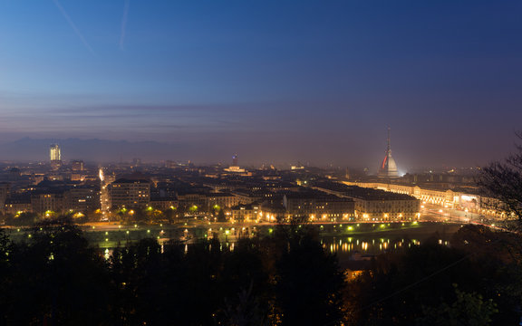 Panoramic cityscape of Turin (Torino) from above at dusk © fabio lamanna