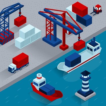    Seaport Cargo Loading  Isometric Concept