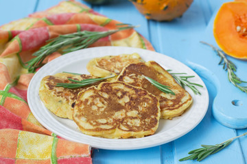 pancakes with pumpkin, rosemary and cheese