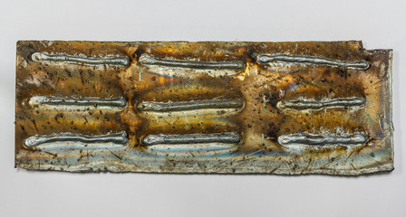 welding seam onto steel sheet metal Industrial steel welder in factory 