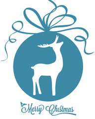 Christmas ball and one deer isolated on white