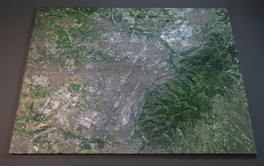 Cartina Torino, vista satellitare, sezione 3d, Piemonte, Italia