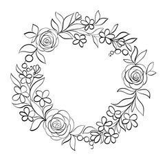 Beautiful monochrome black and white Floral circular frame.