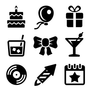 Party and Birthday Icons Set. Vector