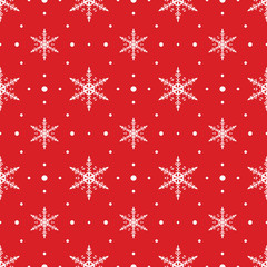 Vector of Snow Flakes Seamless Pattern on Red Background for Christmas and Winter