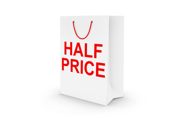White HALF PRICE Paper Shopping Bag Isolated on White