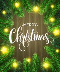 Christmas Tree Branches Border. Vector Illustration