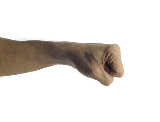 Punch / 
High resolution image of human fist against white background, Can be used in vertical orientation too.
