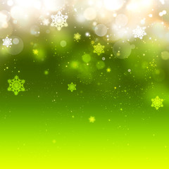 Green and gold Christmas abstract background, shiny, sparkling, glowing graphic