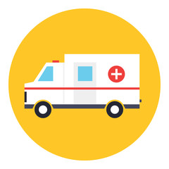 Ambulance car icon. Emergency medical service bus. Cartoon style ambulance car icon. First aid medical flat style icon isolated on white background. Vector icon