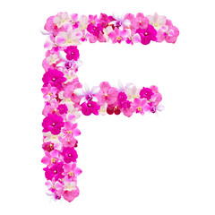 Letter F from orchid flowers isolated on white with working path