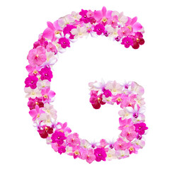 Letter G from orchid flowers isolated on white with working path