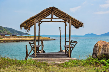 Beautiful Decorated Romantic Wedding Table on  Tropical Beach