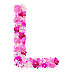 Letter L from orchid flowers isolated on white with working path