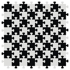 Chessboard as puzzle, black and gray color. Vector icon.