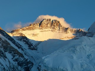 Evening view of Mount Lhotse from Pumo Ri base camp