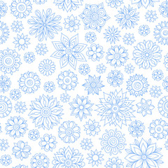 Vector seamless floral pattern with flowers and leaves