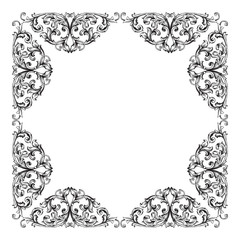 Vintage baroque frame scroll ornament engraving border floral retro pattern antique style acanthus foliage swirl decorative design element filigree calligraphy vector | damask - stock vector