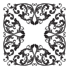 Vintage baroque frame scroll ornament engraving border floral retro pattern antique style acanthus foliage swirl decorative design element filigree calligraphy vector | damask - stock vector