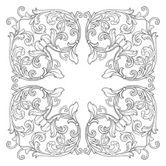 Vintage baroque frame scroll ornament engraving border floral retro pattern antique style acanthus foliage swirl decorative design element filigree calligraphy vector | damask - stock vector