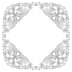 Vintage baroque frame scroll ornament engraving border floral retro pattern antique style acanthus foliage swirl decorative design element filigree calligraphy vector | damask - stock vector